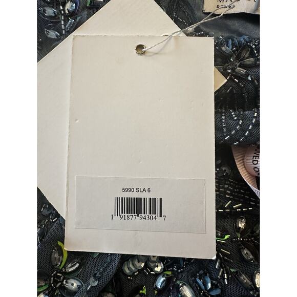 NWT Mac Duggal High Neck Size 6 Floral Embellished Puff Long Sleeve Midi Dress - Picture 16 of 16